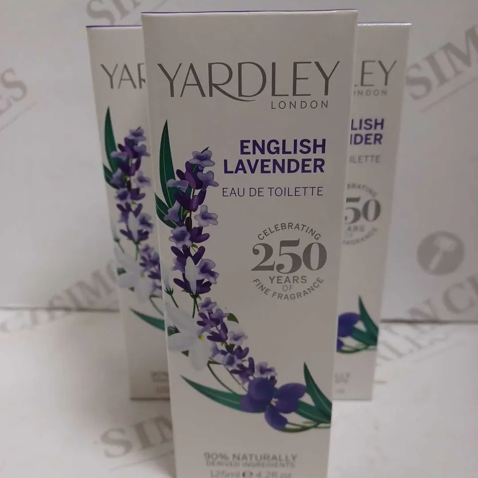 LOT OF 3 X 125ML YARDLEY LONDON ENGLISH LAVENDER EAU DE TOILETTE 