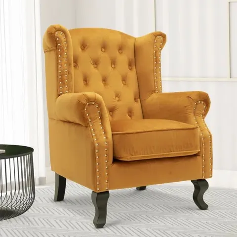 BOXED BADEN UPHOLSTERED WINGBACK CHAIR - VELVET GOLD (1 BOX)