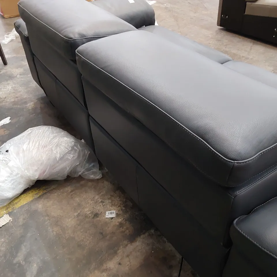 QUALITY ITALIAN DESIGNER POWELL POWER RECLINING THREE SEATER SOFA WITH ADJUSTABLE HEADRESTS GREY LEATHER