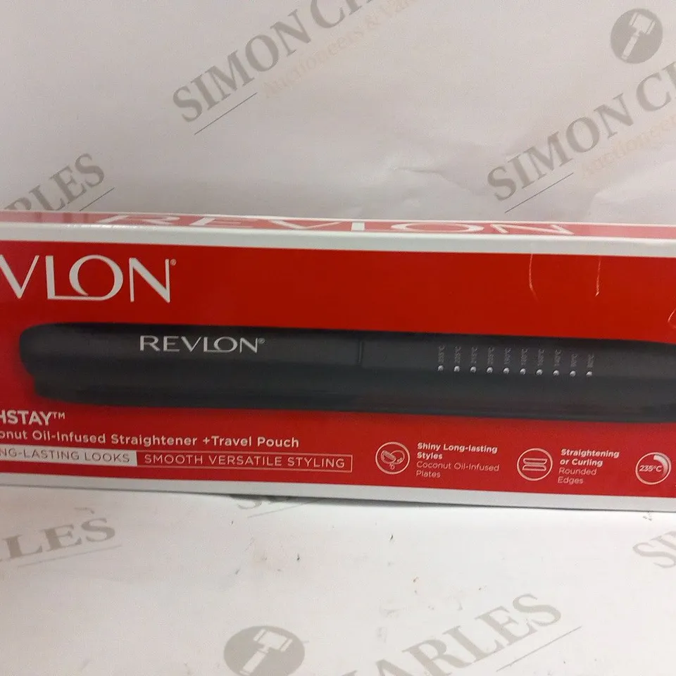 BOXED REVLON SMOOTHSTAY 25MM COCONUT OIL INFUSED STRAIGHTENER AND TRAVEL POUCH