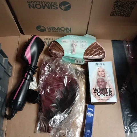 APPROXIMATELY 15 ASSORTED HEALTH & BEAUTY PRODUCTS TO INCLUDE HAIR BLEACH, VENUS SHAVER, WIGS, MASCARA & HEATED BRUSH
