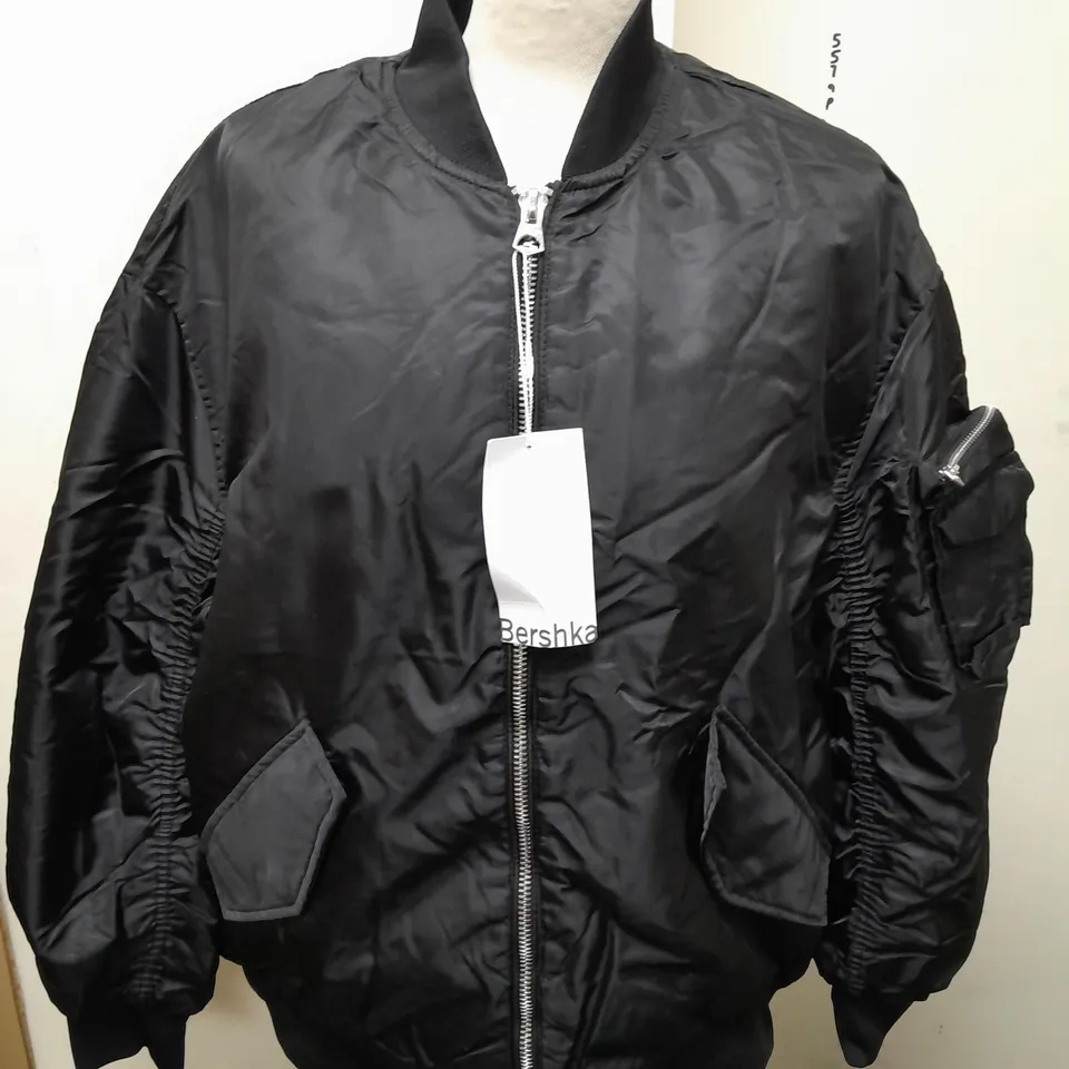 BERSHKA BLACK BOMBER JACKET - L