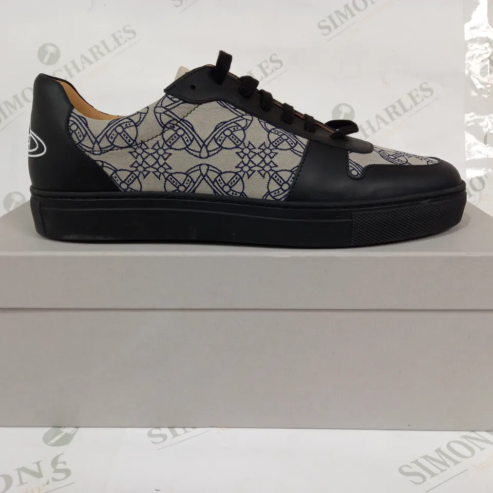 BOXED PAIR OF VIVIENNE WESTWOOD ORB MONO SNEAKERS IN GREY/BLACK UK SIZE 8