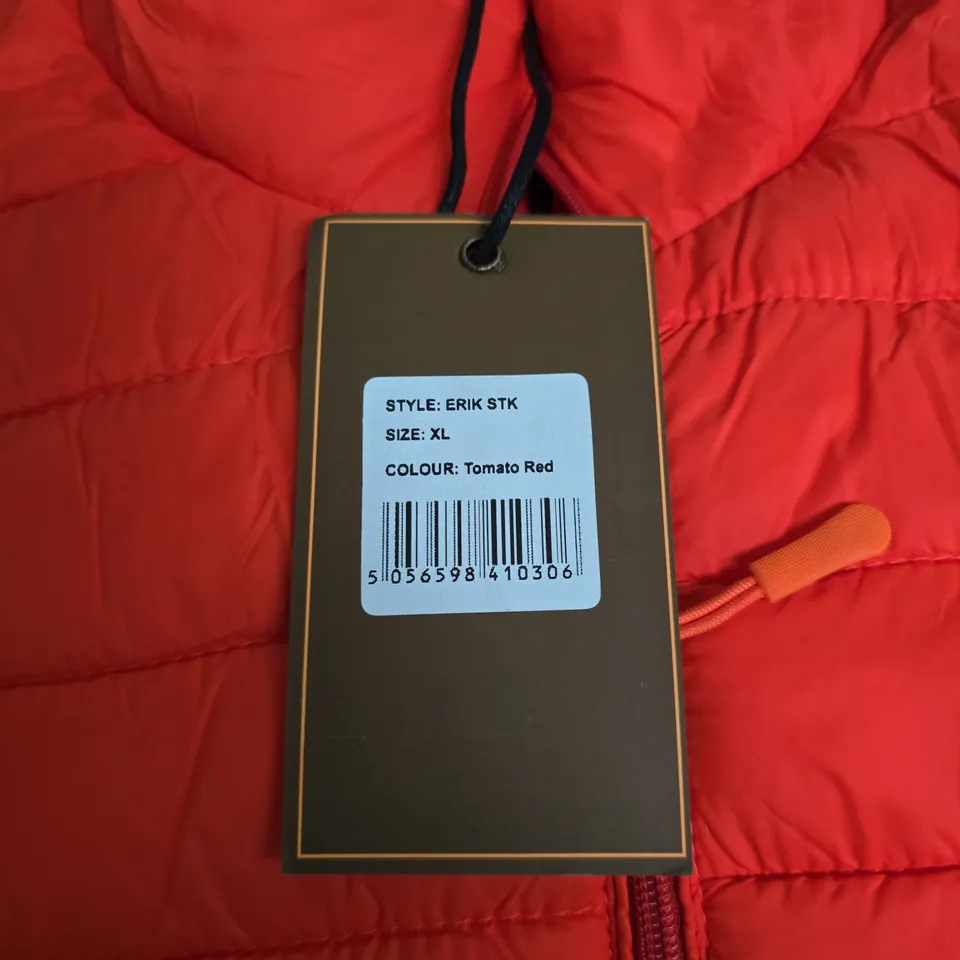 RED PUFFER JACKET – SIZE XL, TOMATO RED (STYLE: ERIK STK)