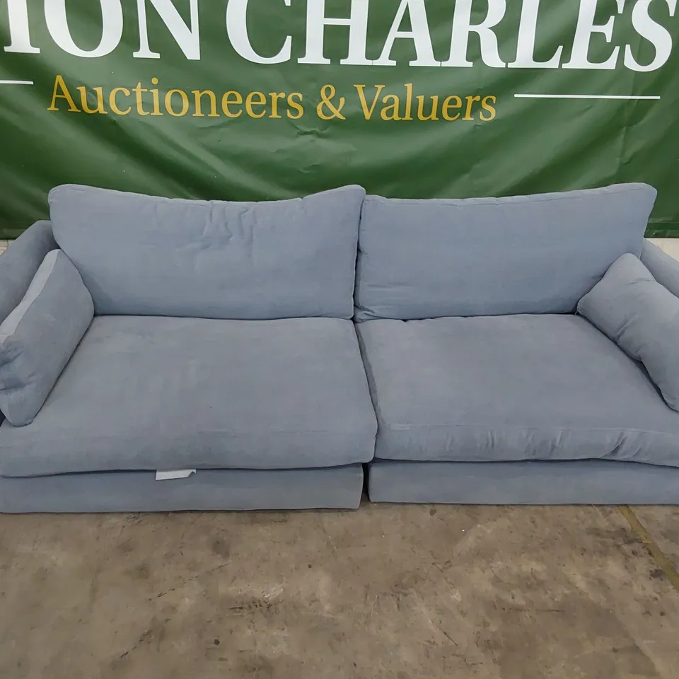 QUALITY BRITISH DESIGNER LOUNGE Co. THREE SEATER SOFA BLUE GREY FABRIC 
