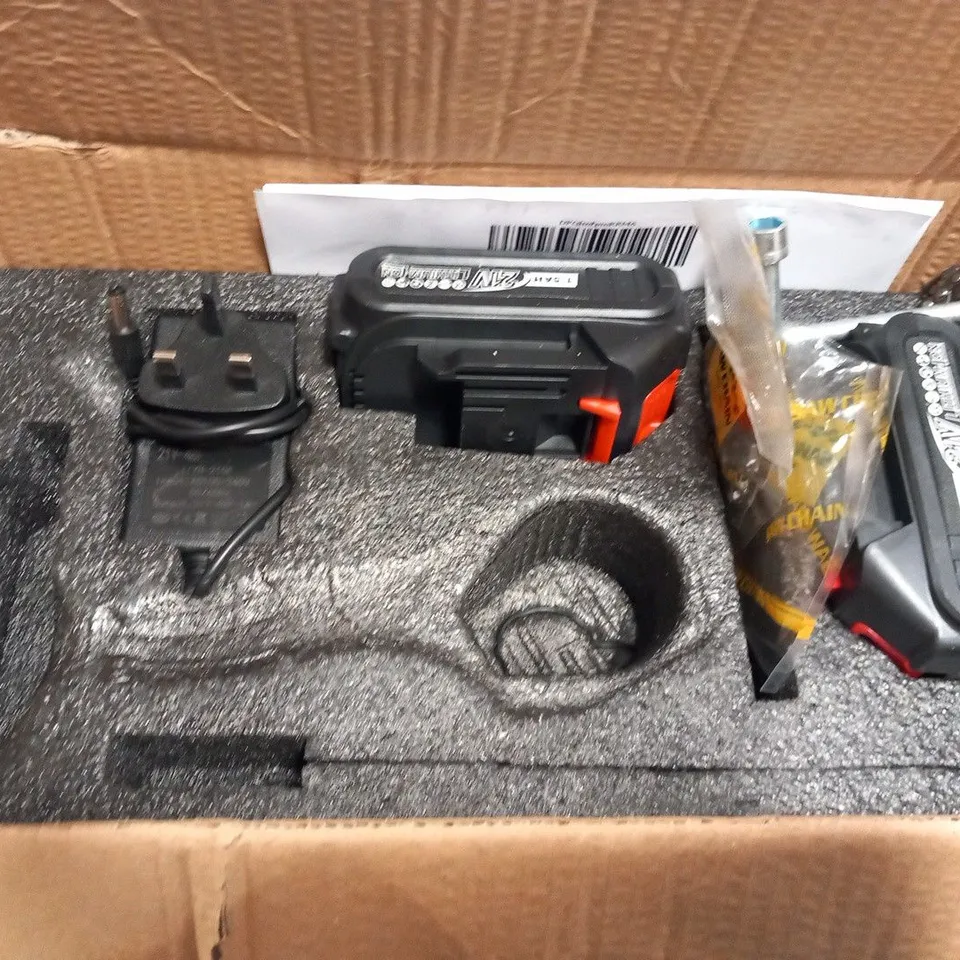 LUOJUNY MINI CHAINSAW 6" CORDLESS ELECTRIC CHAINSAW BATTERY POWERED ADJUSTABLE SPEED SMALL CHAIN WITH 2 BATTERIES 