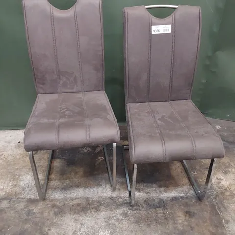 PAIR OF UPHOLSTERED DINING CHAIRS FAWN FAUX SUEDE ON CHROME FRAMES