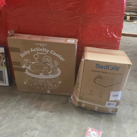 PALLET OF ASSORTED HOUSEHOLD GOODS AND PRODUCTS TO INCLUDE;MEMORY FOAM MATTRESS TOPPER,ACTIVITIES CENTER CHAIR