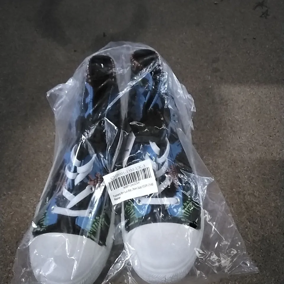 BAGGED PAIR OF KIDS TRAINERS WITH DINOSAUR PRINT 