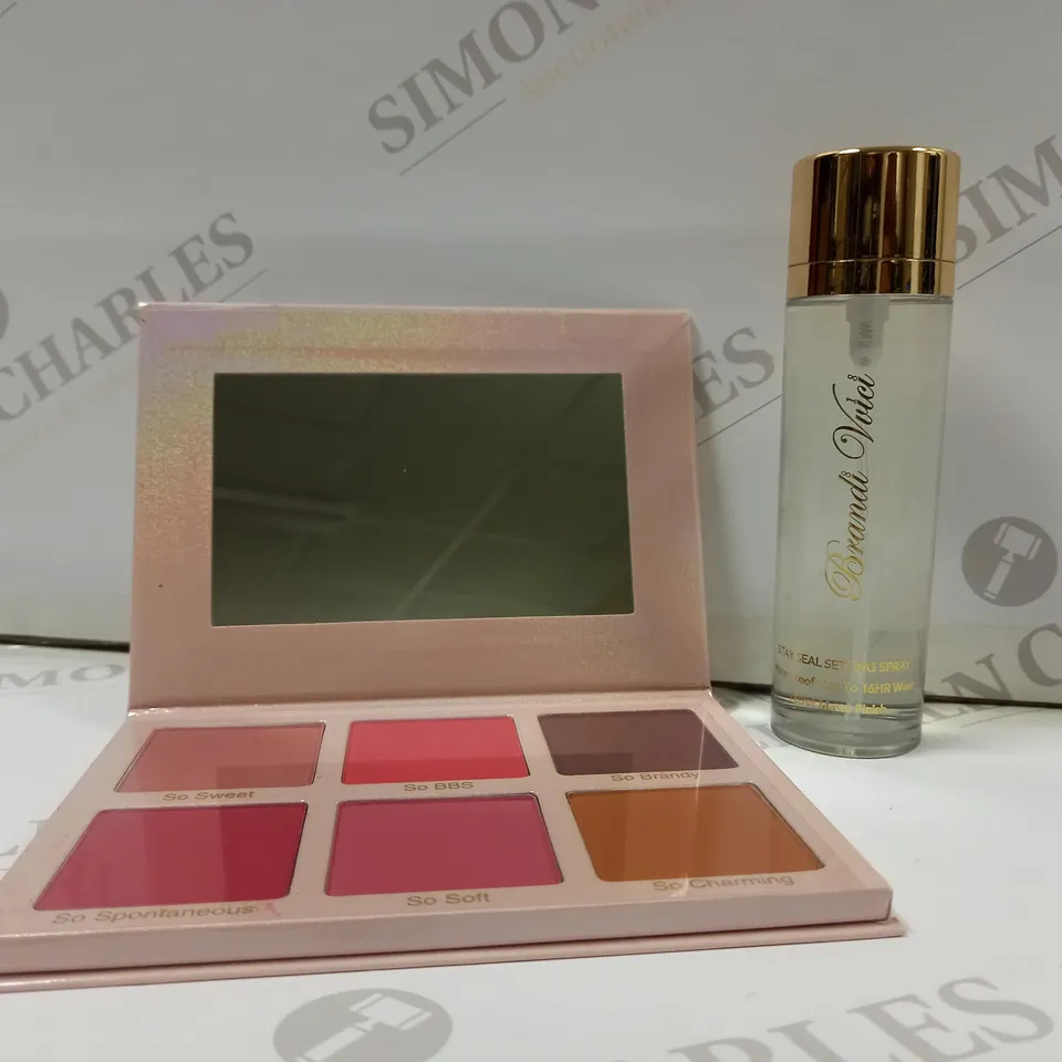 LOT OF 5 BRANDI VVICI ITEMS TO INCLUDE FLAWLESS FACE PALETTE, ULTRA FLAWLESS FACE PALETTE, GROWIN` N GLOWIN` HIGHLIGHTER PALETTE, SO ESSENTIAL BLUSH PALETTE AND SETTING SPRAY (80ML)