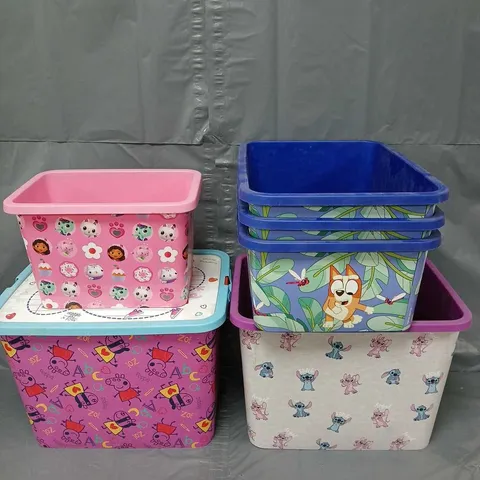 APPROX 6 ASSORTED CHILDS STORAGE BOXES TO INCLUDE - PEPPA PIG - BLUEY - STITCH