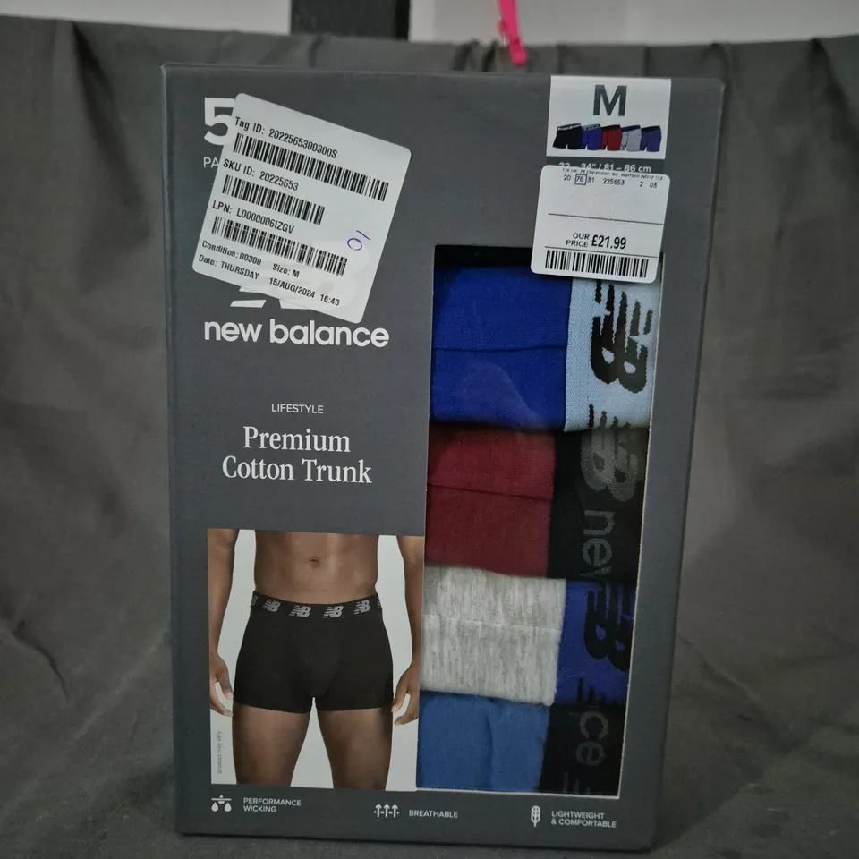 NEW BALANCE PREMIUM COTTON TRUNKS - X5 - SIZE M