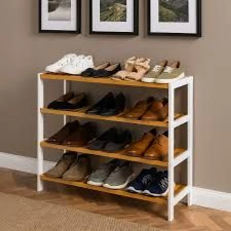 BOXED NEO 4 SHELF WHITE AND NATURAL BAMBOO SHOE RACK