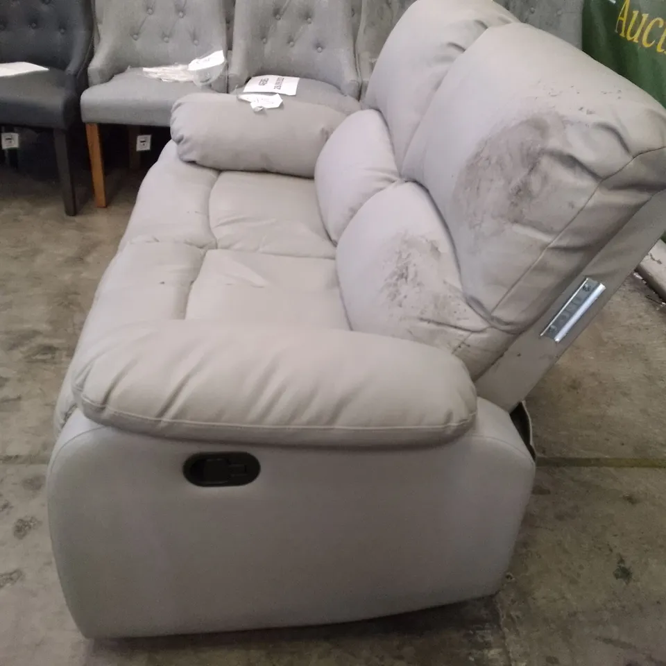 QUALITY DESIGNER DAKOTA 2 SEATER MANUAL RECLINER SOFA - LIGHT GREY LEATHER