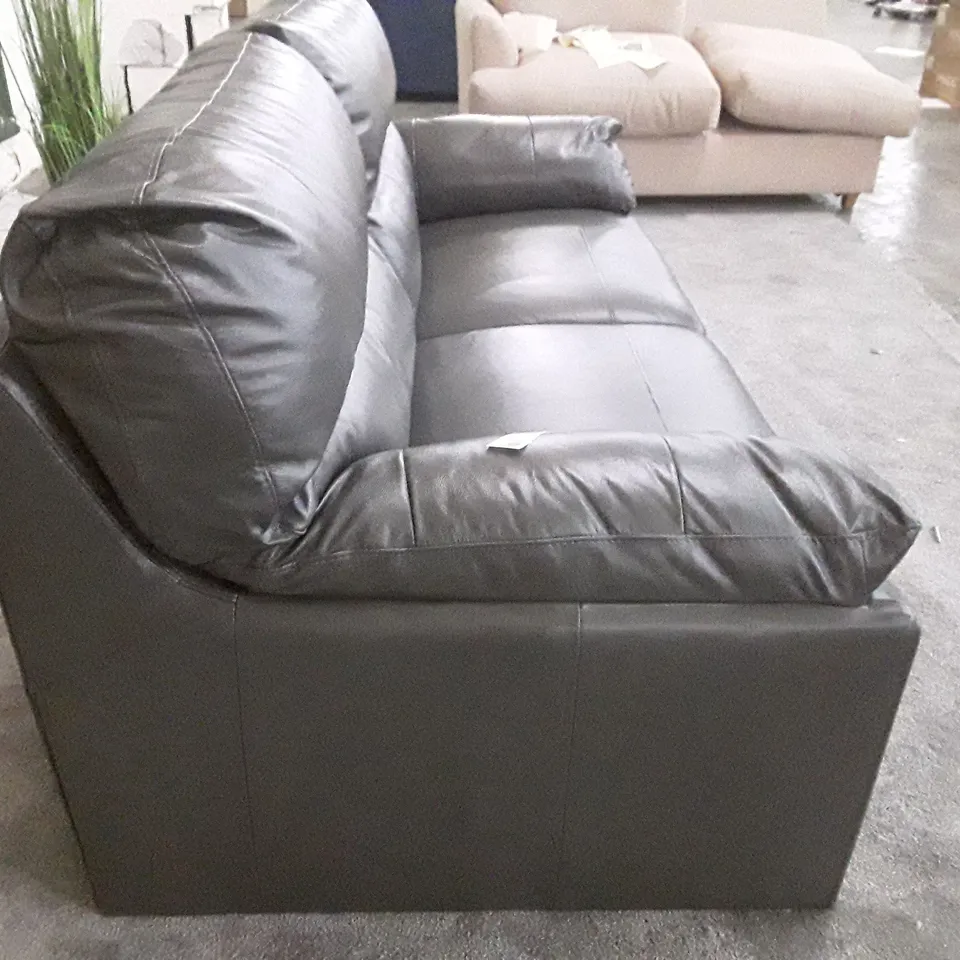 QUALITY DESIGNER 3 SEATER SOFA - GREY LEATHER 