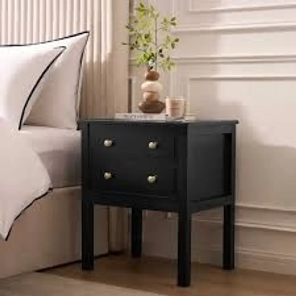 BOXED DUSK CAROLINA 2 DRAWER BEDSIDE TABLE - BLACK