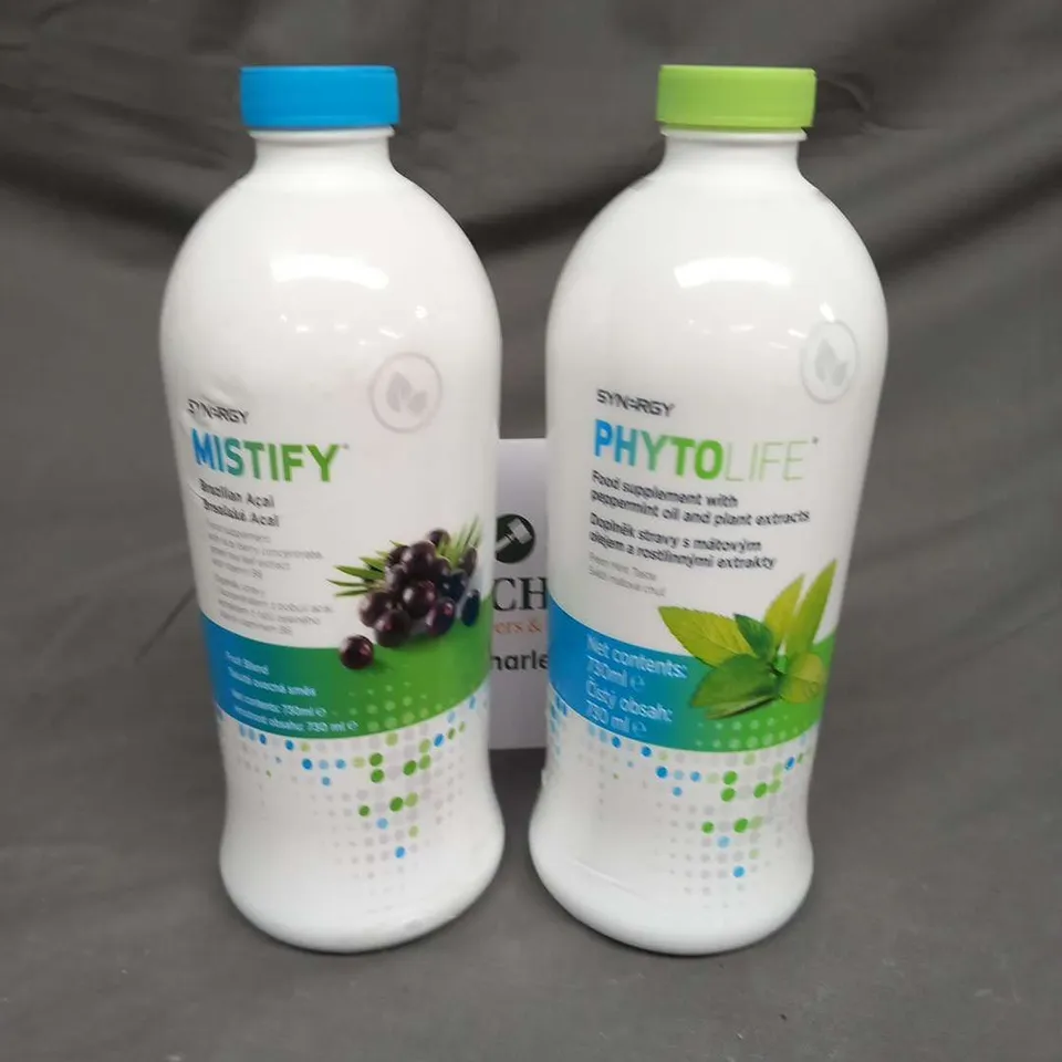 APPROXIMATELY 30 SYNERGY 730ML BOTTLES TO INCLUDE; PHYTO LIFE FOOD SUPPLEMENT WITH PEPPERMINT OIL AND BRAZILIAN ACAI