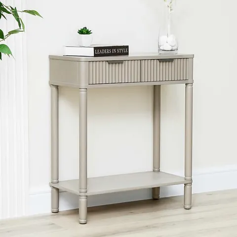 BOXED VANITY LIVING CONSOLE TABLE FOR LIVING ROOM FURNITURE, 2 DRAWERS WOODEN SLIM ENTRY HALLWAY TABLE (1 BOX)