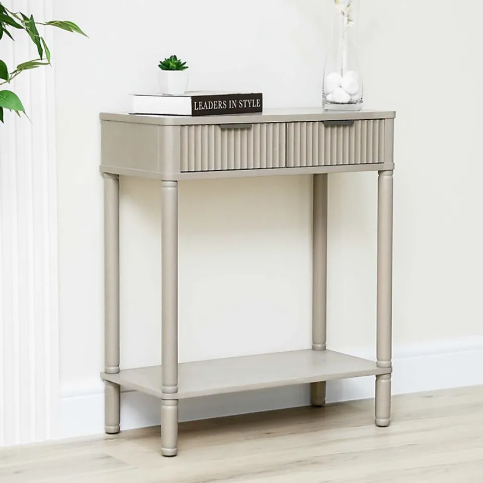 BOXED VANITY LIVING CONSOLE TABLE FOR LIVING ROOM FURNITURE, 2 DRAWERS WOODEN SLIM ENTRY HALLWAY TABLE (1 BOX)