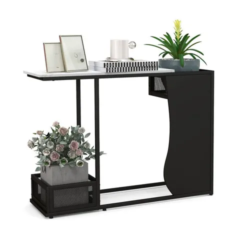 BOXED COSTWAY 43.5 INCH CONSOLE TABLE WITH PLANT POSITION AND FAUX MARBLE TOP - BLACK/WHITE