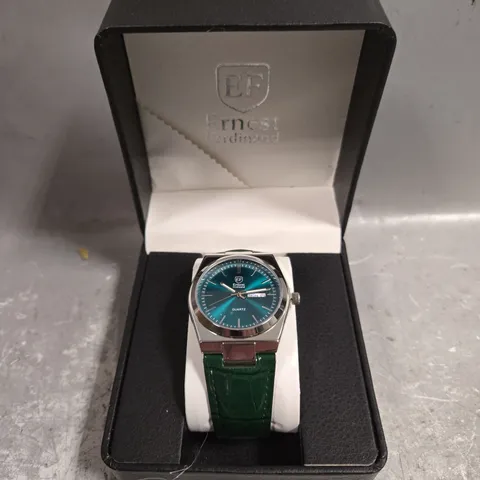 MENS ERNEST FERDINAND WATCH – DAY DATE CALENDAR DIAL – LEATHER STRAP