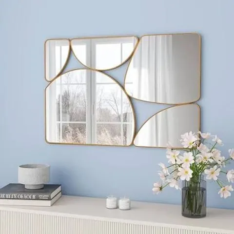 BOXED ANTIQUE GOLD MIRROR WALL DECORATIVE, 35.4 x 23.6 OBLONG ODD MIRRORS ACCENT ABSTRACT MIRROR FOR LIVING ROOM