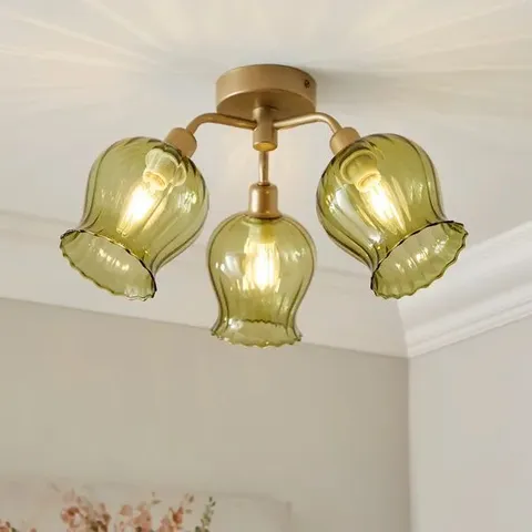 BOXED PEONY 3 LIGHT SEMI FLUSH CEILING LIGHT