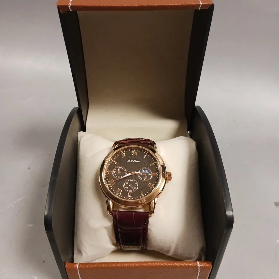 MENS LA BANUS WATCH – GOLD COLOUR CASE – LEATHER STRAP