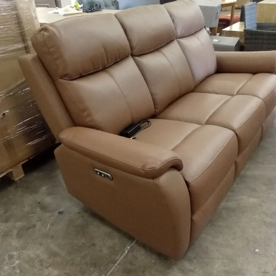 WINDSOR POWERGLIDE 3 SEATER REAL LEATHER POWER RECLINER SOFA - TAN