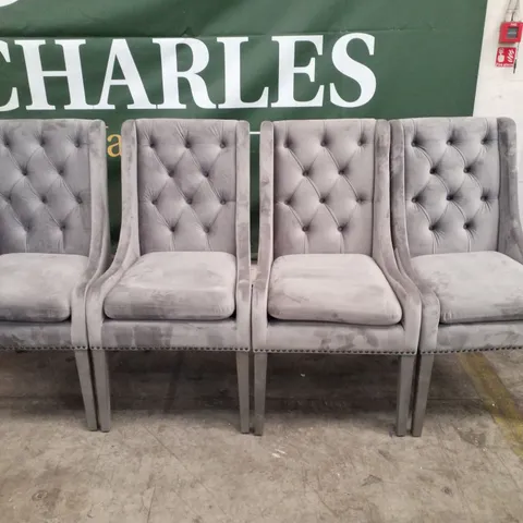 SET OF 4 GREY VELVET DINING CHAIRS