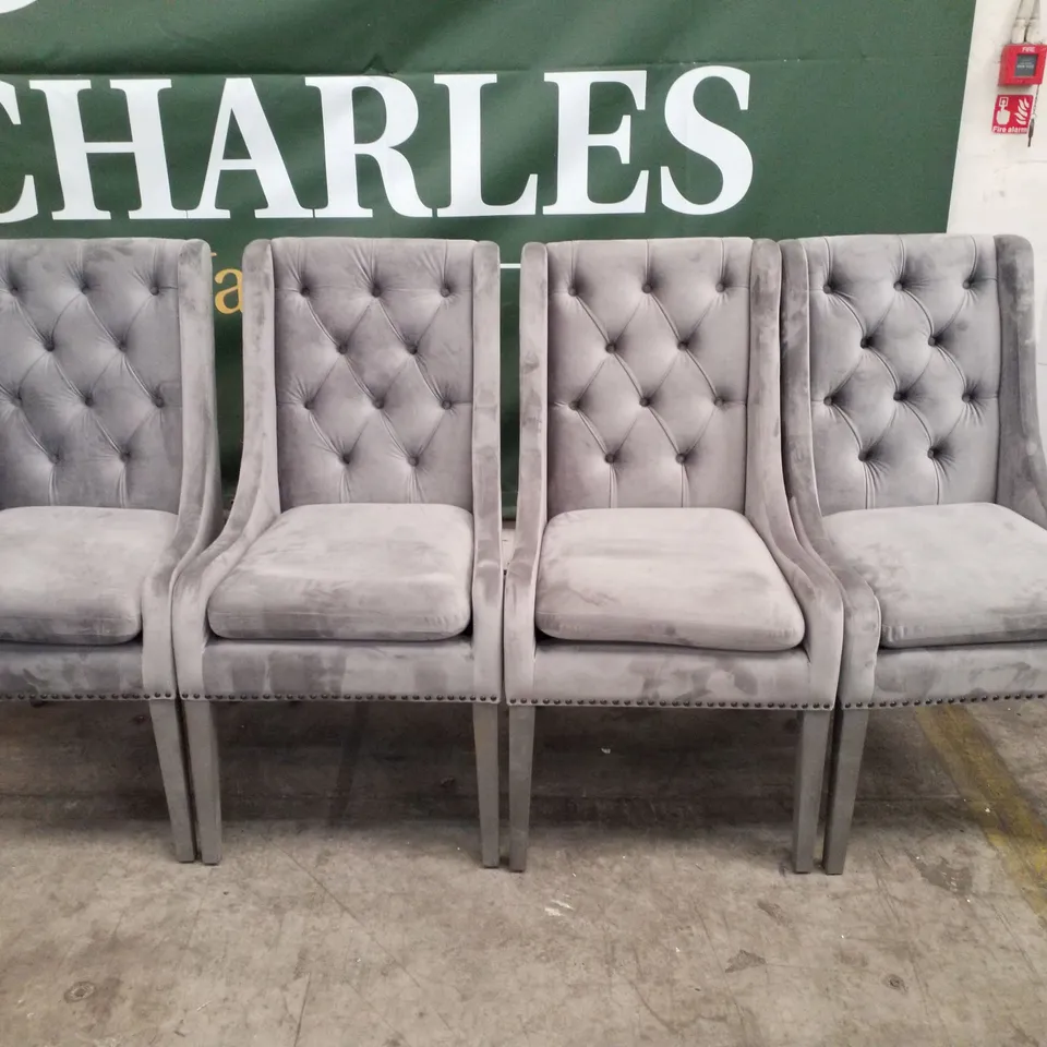 SET OF 4 GREY VELVET DINING CHAIRS