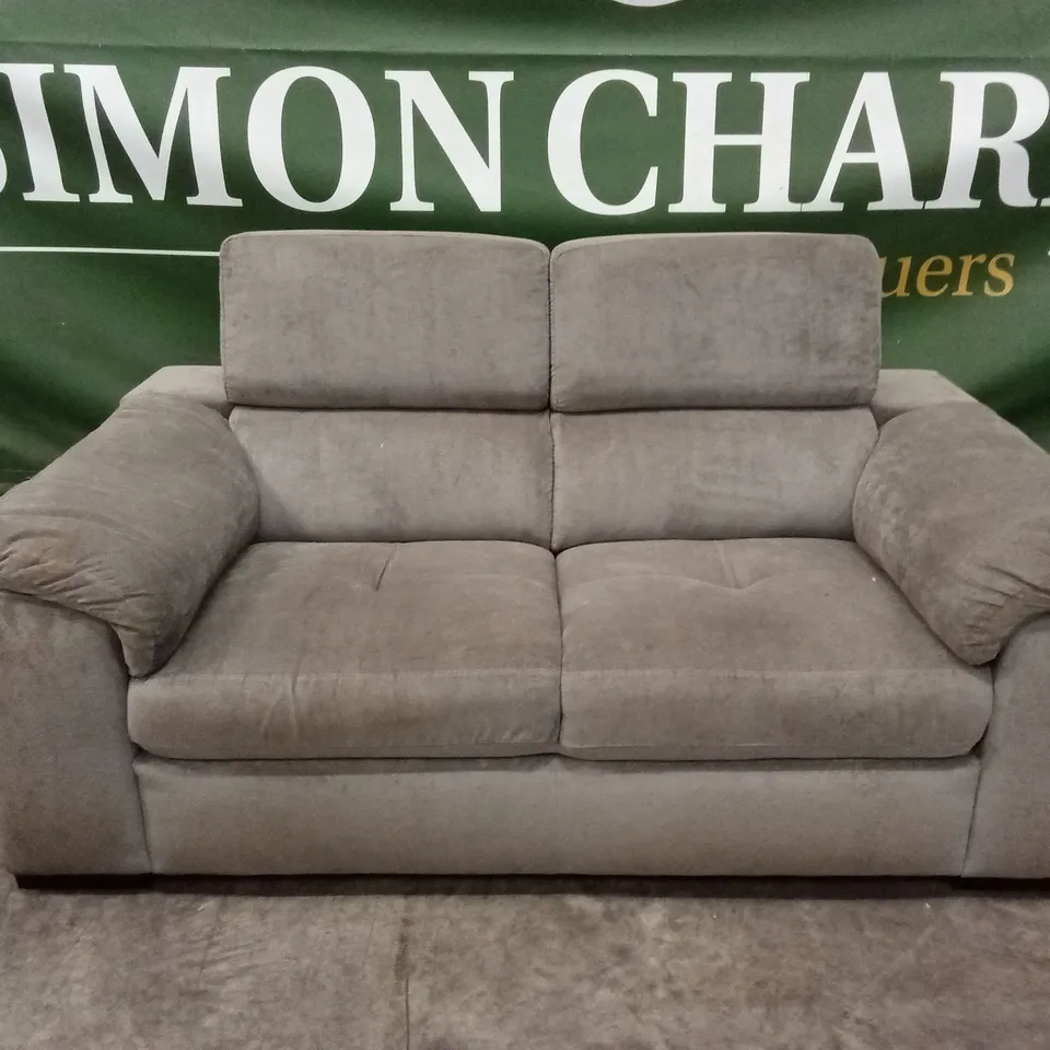 DESIGNER 2 SEATER FABRIC SOFA WITH ADJUSTABLE HEADREST