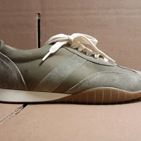 BOXED PAIR OF SIGNATURE TRAINERS IN SAGE SIZE 5