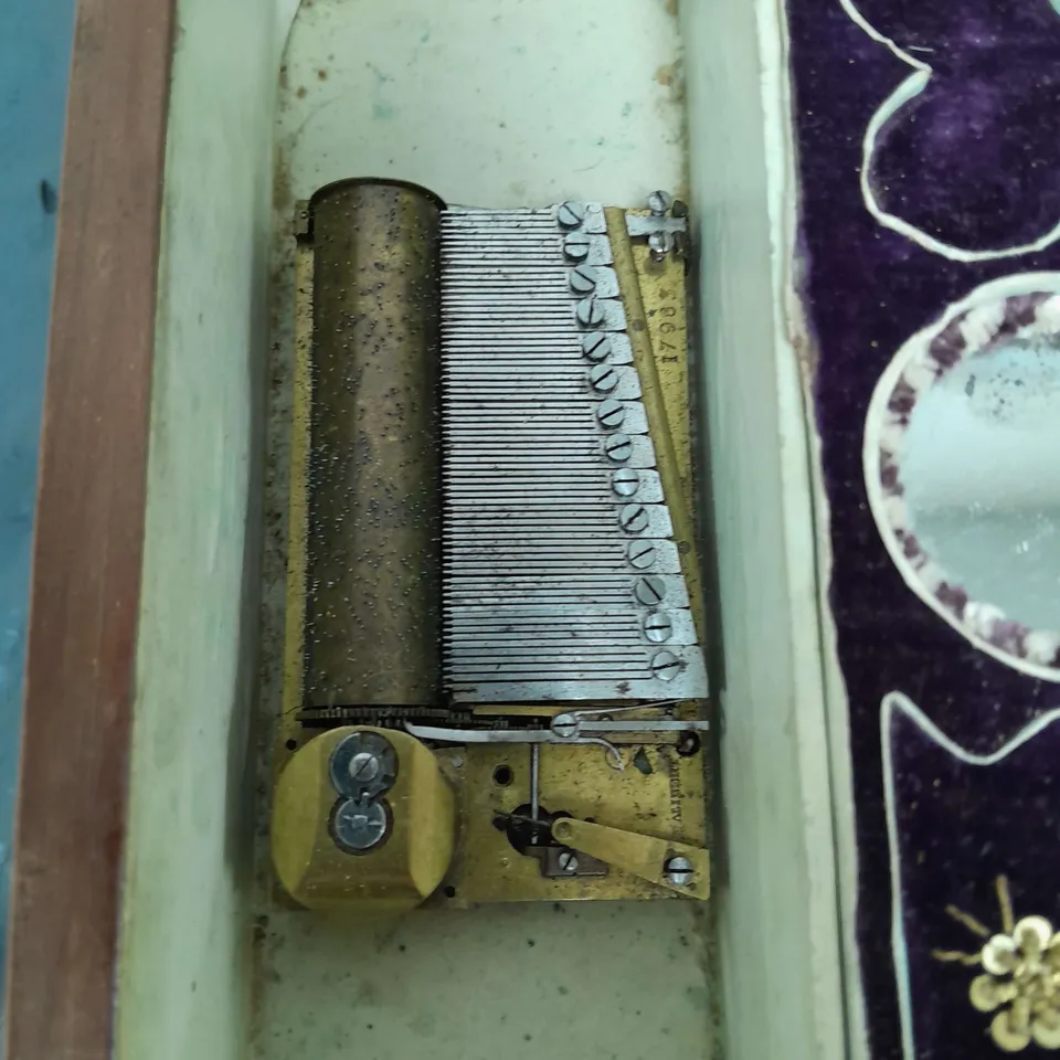 19th CENTURY SEWING CASE IN THE FORM OF HARPSICORD WITH MUSIC BOX - COLLECTION ONLY
