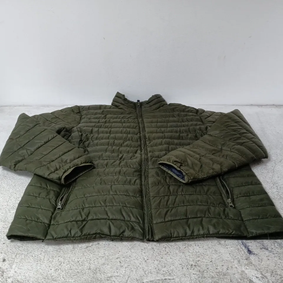 JOULES OLIVE GREEN QUILTED PUFFER JACKET – ZIP FRONT XL
