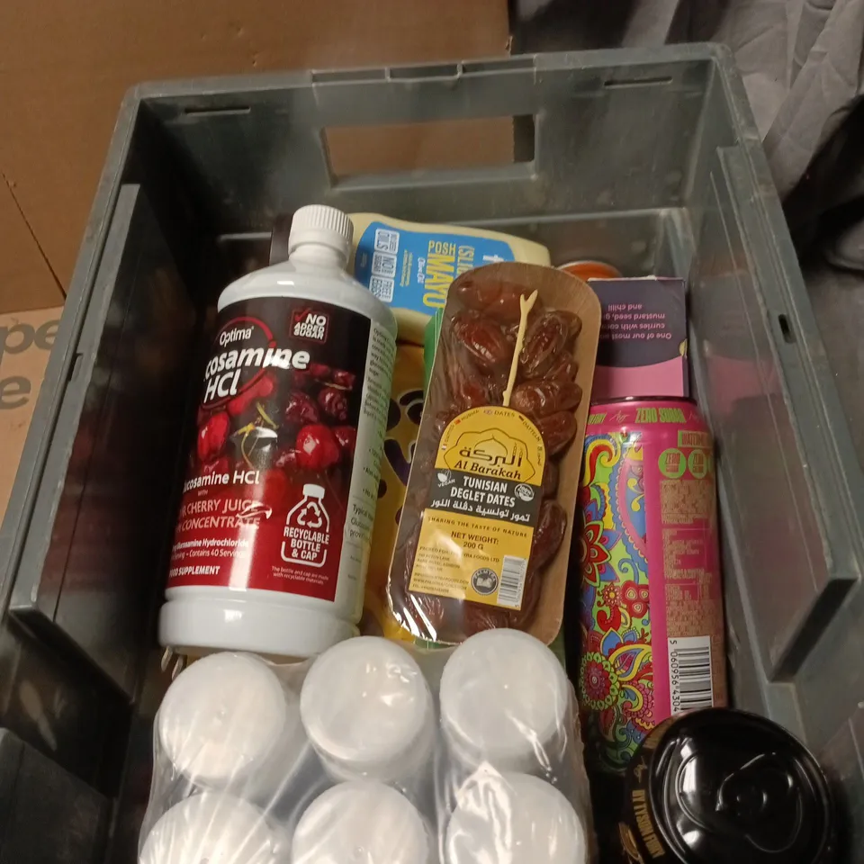 APPROXIMATELY 12 ASSORTED FOOD AND DRINK ITEMS INCLUDING GLUCOSAMINE SOUR CHERRY JUICE AND TUNISIAN DEGLET DATES 