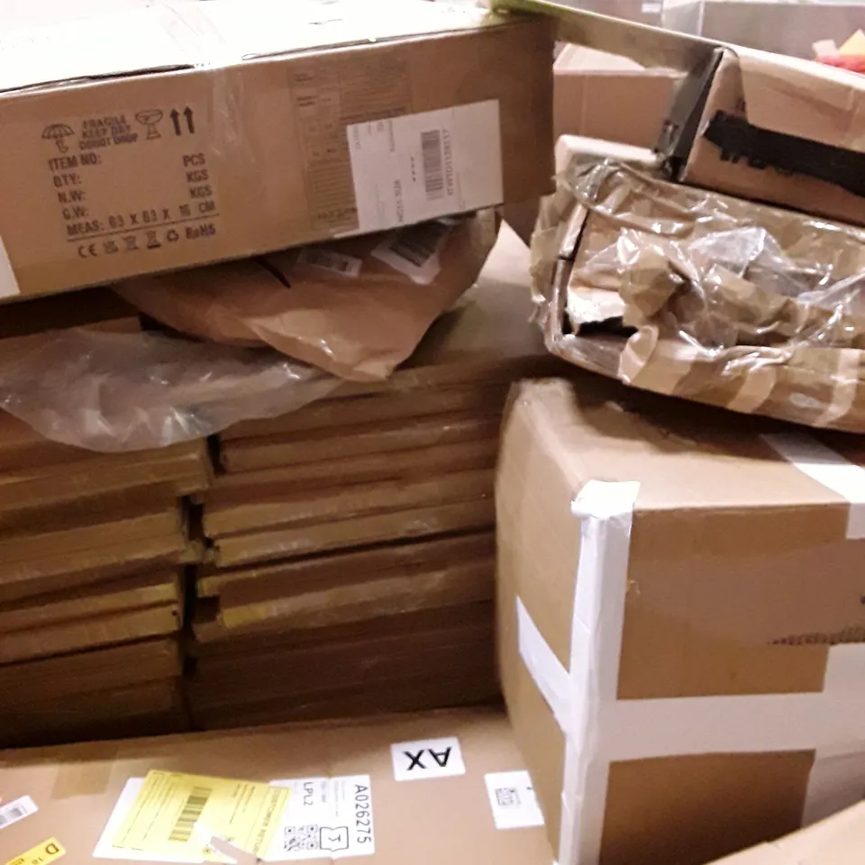 PALLET OF ASSORTED HOUSEHOLD GOODS AND PRODUCT TO INCLUDE; ENVIRONMENTAL AIR COOLER, BOXED FURNITURE ETC