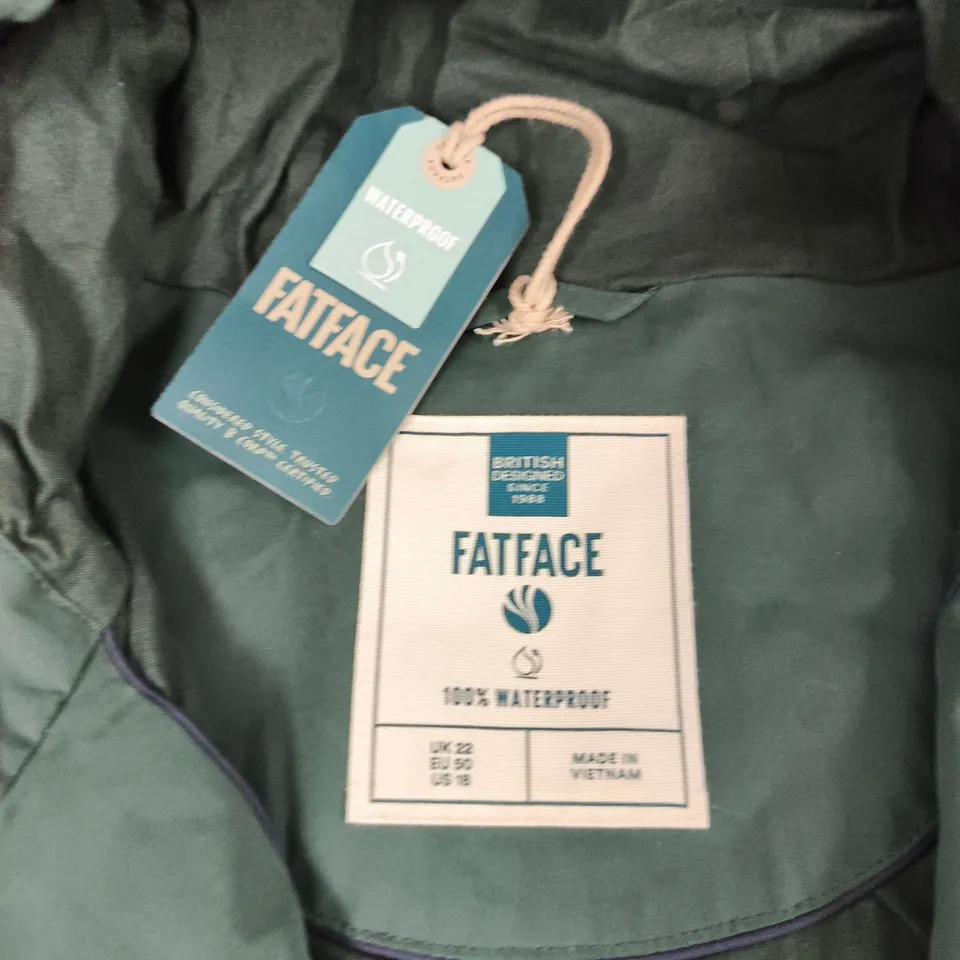 FATFACE WATERPROOF JACKET – GREEN, UK 22 (EU 50 / US 18) – 100% WATERPROOF