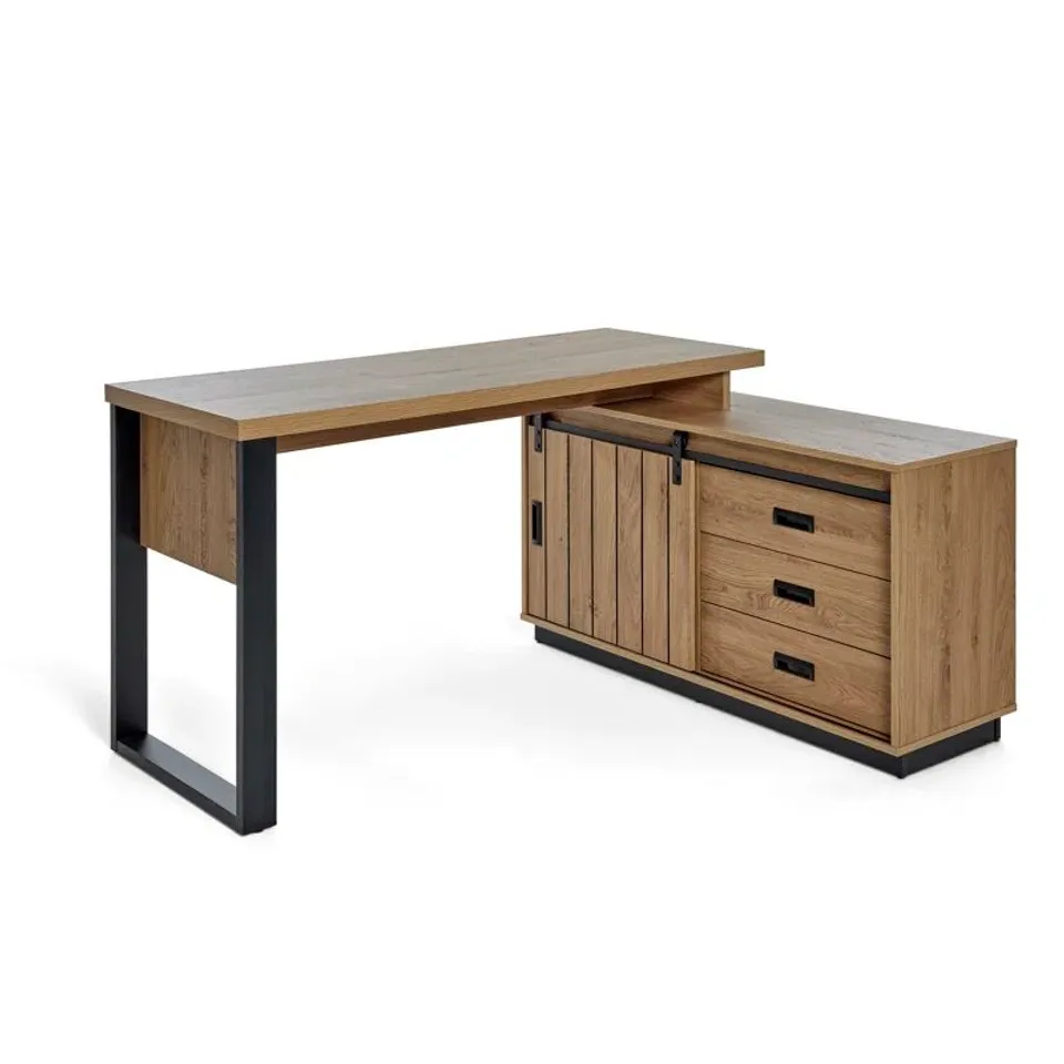 BOXED TUMLIN 150cm W L-SHAPED WRITING DESK AND CABINET (1 BOX)