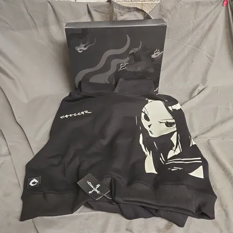 BOXED ETHER GENESIS BURNT OUT HOODIE IN BLACK SIZE L