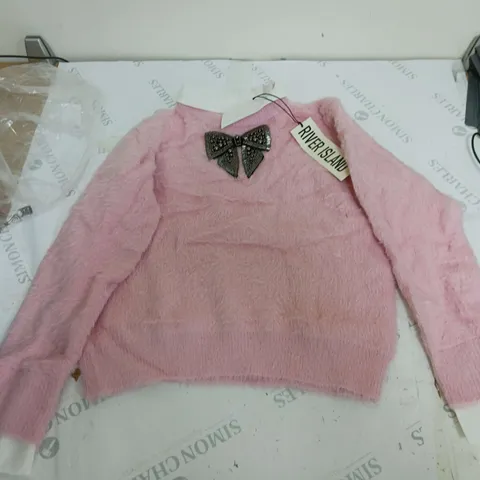 RIVER ISLAND FLUFFY JUMPER WITH UNDER SHIRT EFFECT PINKSIZE UK 14