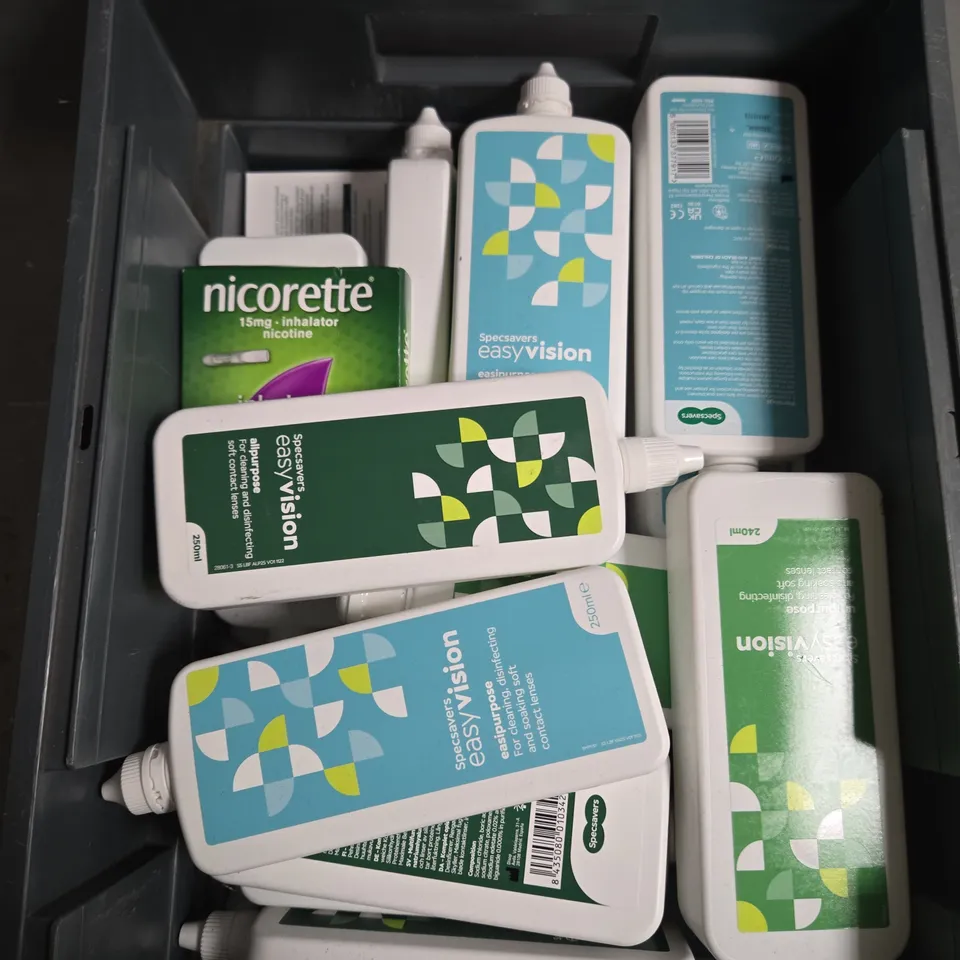 APPROXIMATELY 20 ASSORTED HEALTH PRODUCTS TO INCLUDE CONTACT EYE SOLUTION, NICORETTE PRODUCTS ETC  