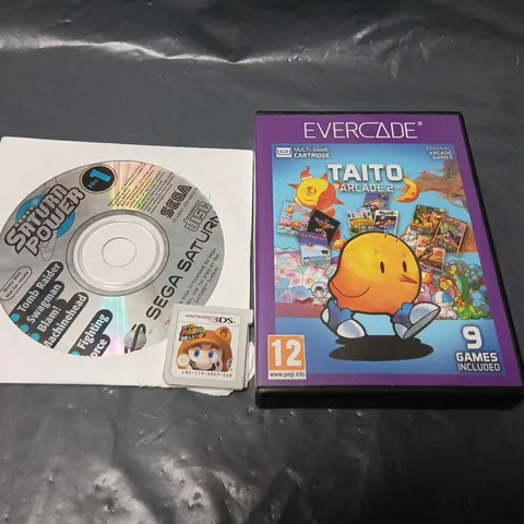 EVERCADE TAITO ARCADE 2 CARTRIDGE (BOXED) WITH SEGA SATURN DISC AND NINTENDO 3DS GAME