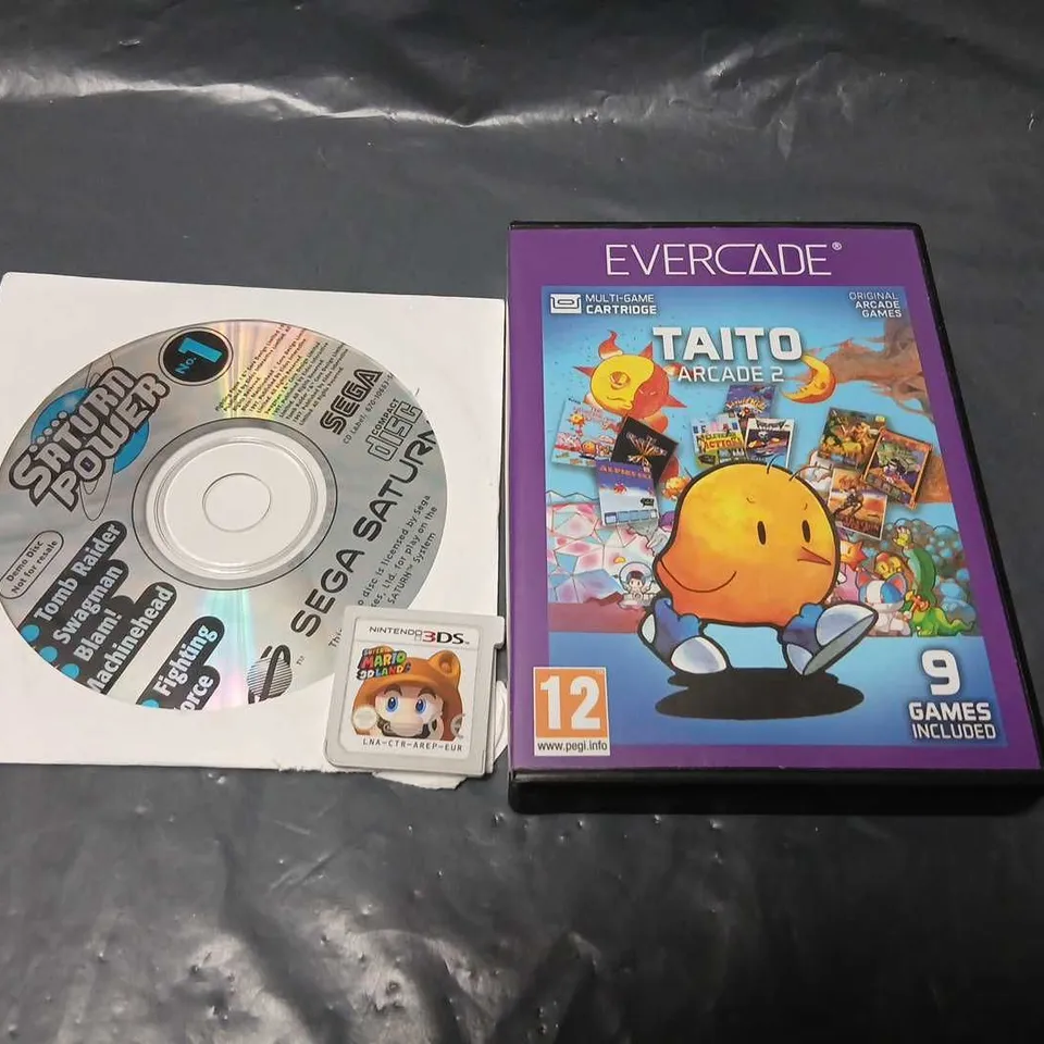 EVERCADE TAITO ARCADE 2 CARTRIDGE (BOXED) WITH SEGA SATURN DISC AND NINTENDO 3DS GAME