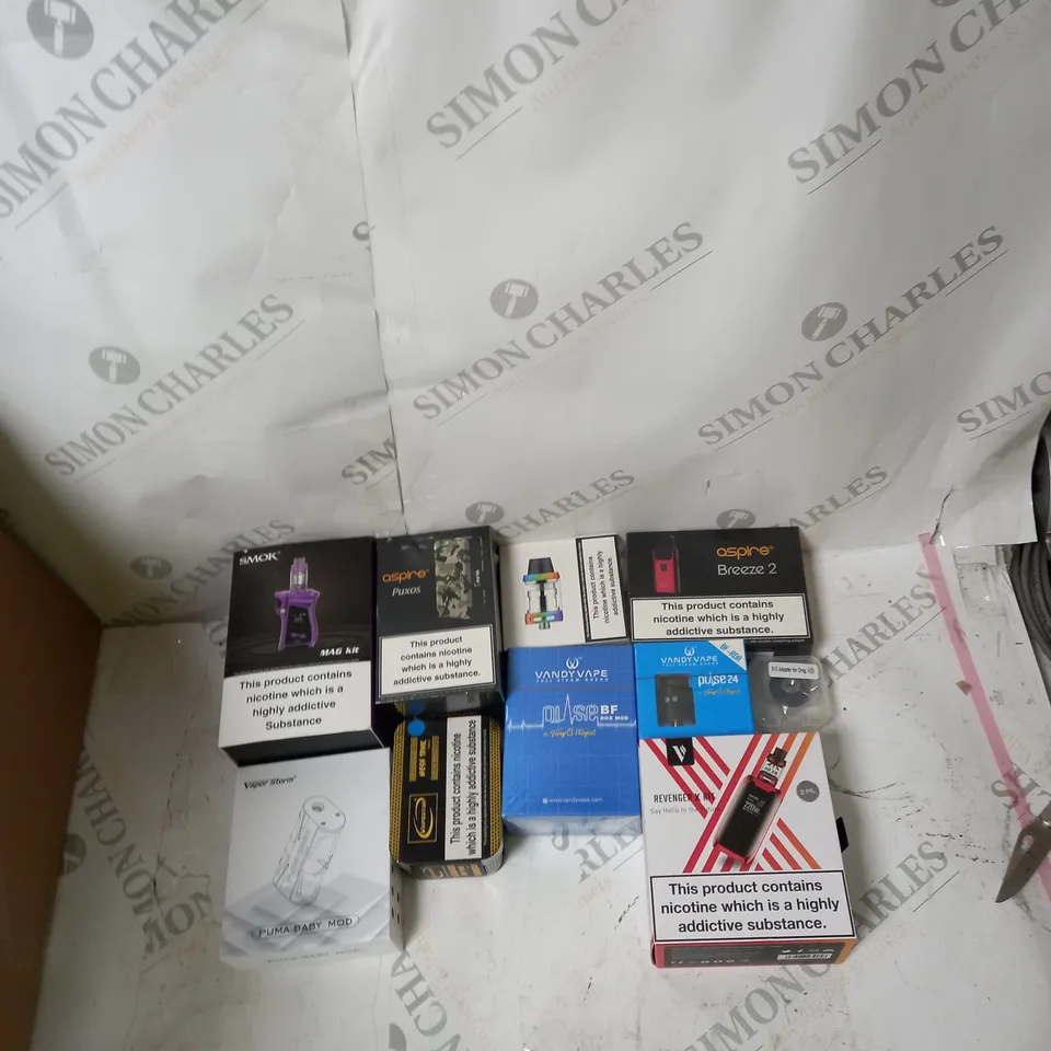 BOX OF APPROXIMATELY 10 ECIG PRODUCTS TO INCLUDE ASPIRE, KANGERTECH, SMOK