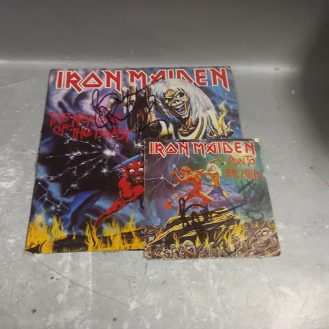 SIGNED IRON MAIDEN THE NUMBER OF THE BEAST AND RUN TO THE HILLS VINYL