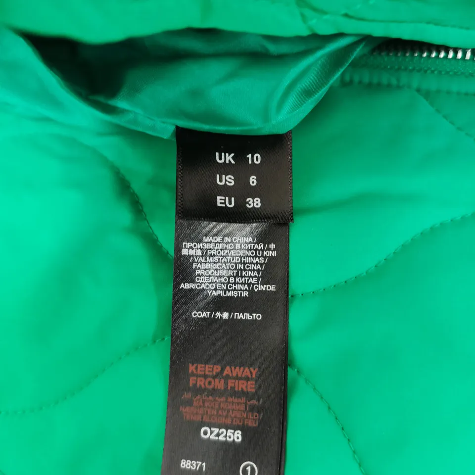 SIMPLY BE WOMEN'S GREEN QUILTED COAT, UK 10