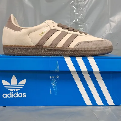 BOXED PAIR OF ADIDAS SAMBA OG WOMEN'S SHOES IN BEIGE/BROWN SIZE UK 6