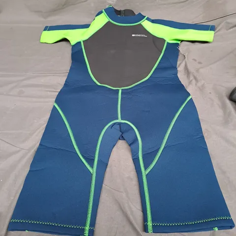 MOUNTAIN WAREHOUSE BEACH SHORTY KIDS WETSUIT IN GREEN AND BLUE SIZE 11 - 12 YEARS 