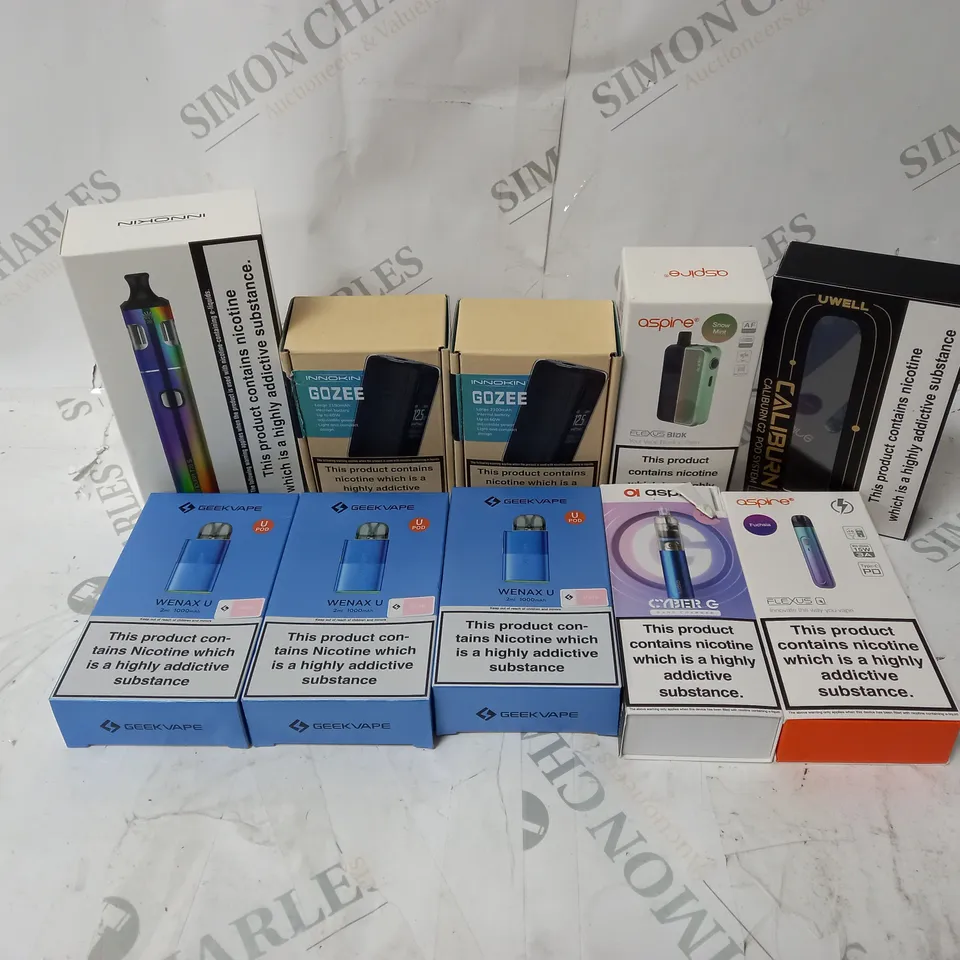 BOX OF APPROXIMATELY 10 ASSORTED E-CIG PRODUCTS TO INCLUDE ASPIRE, GEEKVAPE, INNOKIN 